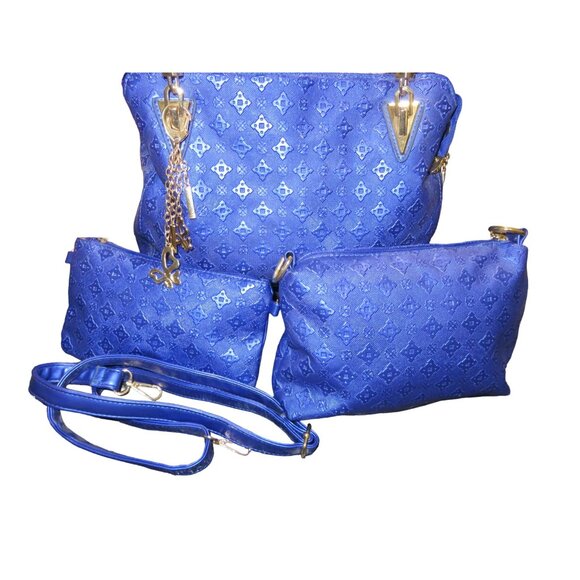 BOGO FORTEXO Cobalt Blue PU Diamond Pattern leather 3 bag crossbody set New - Picture 2 of 16